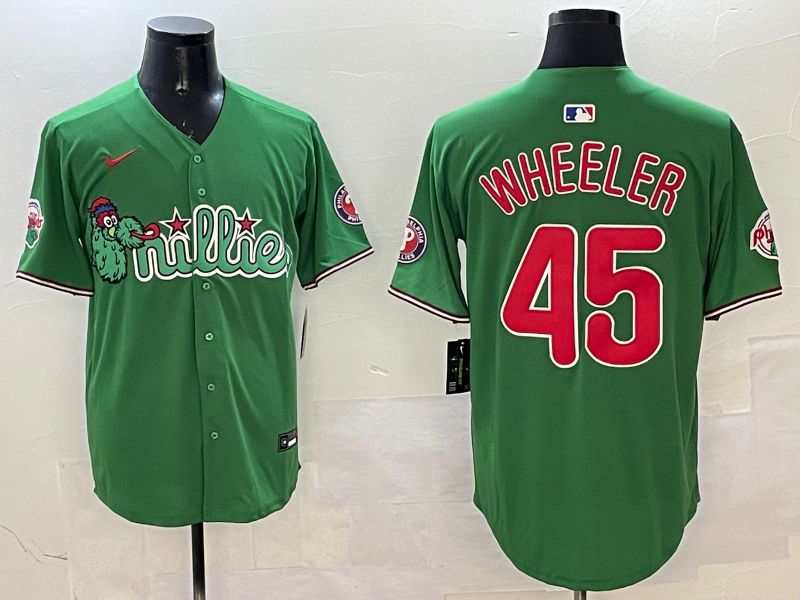 Men Philadelphia Phillies #45 Wheeler Green Three generations Joint Name Game 2025 Nike MLB Jersey style 1->philadelphia phillies->MLB Jersey